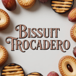 Biscuits trocadero dorés aux amandes sur assiette, fruits secs autour