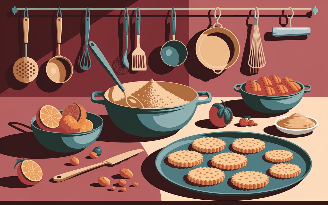 Préparation biscuits trocadero avec poudre d’amande et ustensiles