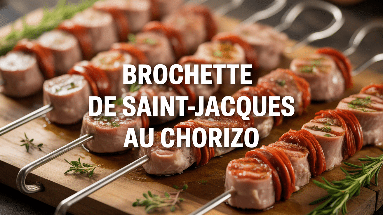 brochette saint jacques chorizo grillée sur planche