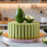 gateau avocat coupe sur plateau avec avocat frais