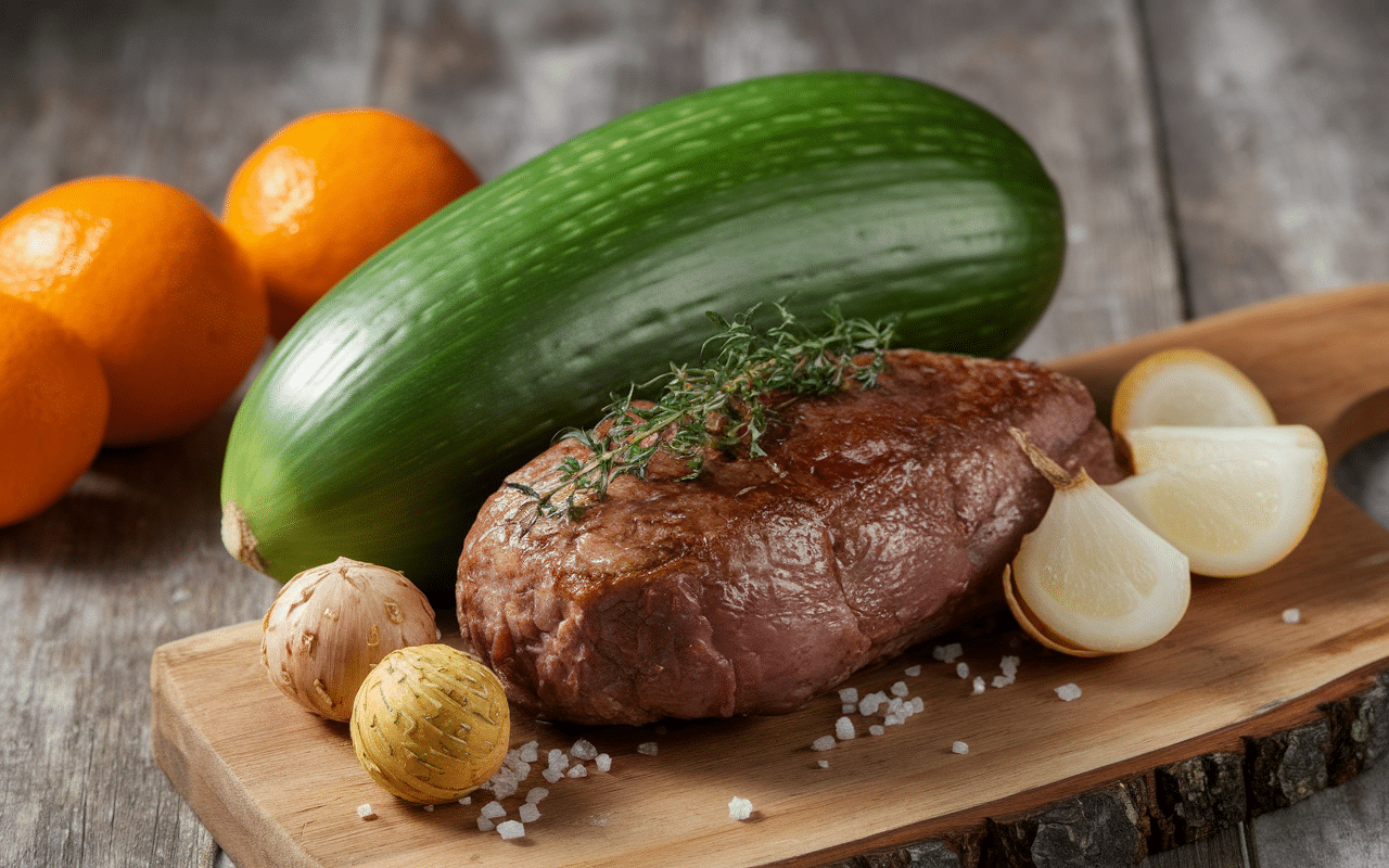 ingrédients choux farci recette de grand-mère sur planche bois