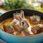 Plat de lapin à l'ail recette espagnole doré, sauce, huile d'olive