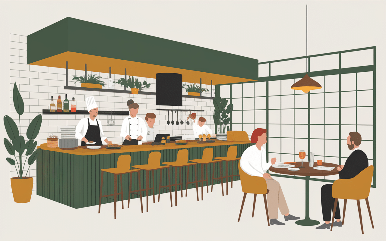 Ambiance conviviale Les Fauves restaurant cuisine ouverte