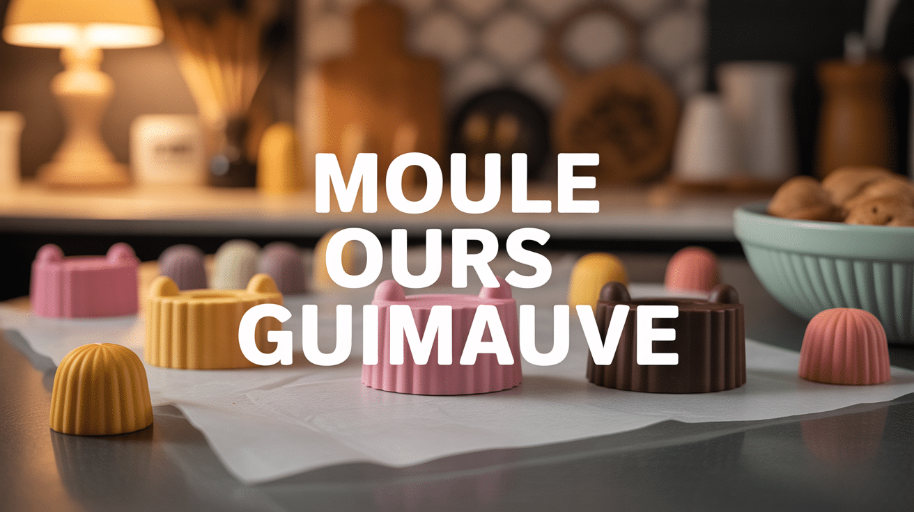 Moule ours guimauve et guimauves colorées sur plan de travail
