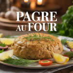 pagre au four entier décoré d'herbes fraîches et légumes