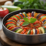 Ratatouille en bocaux sans stérilisateur sur table de cuisine rustique