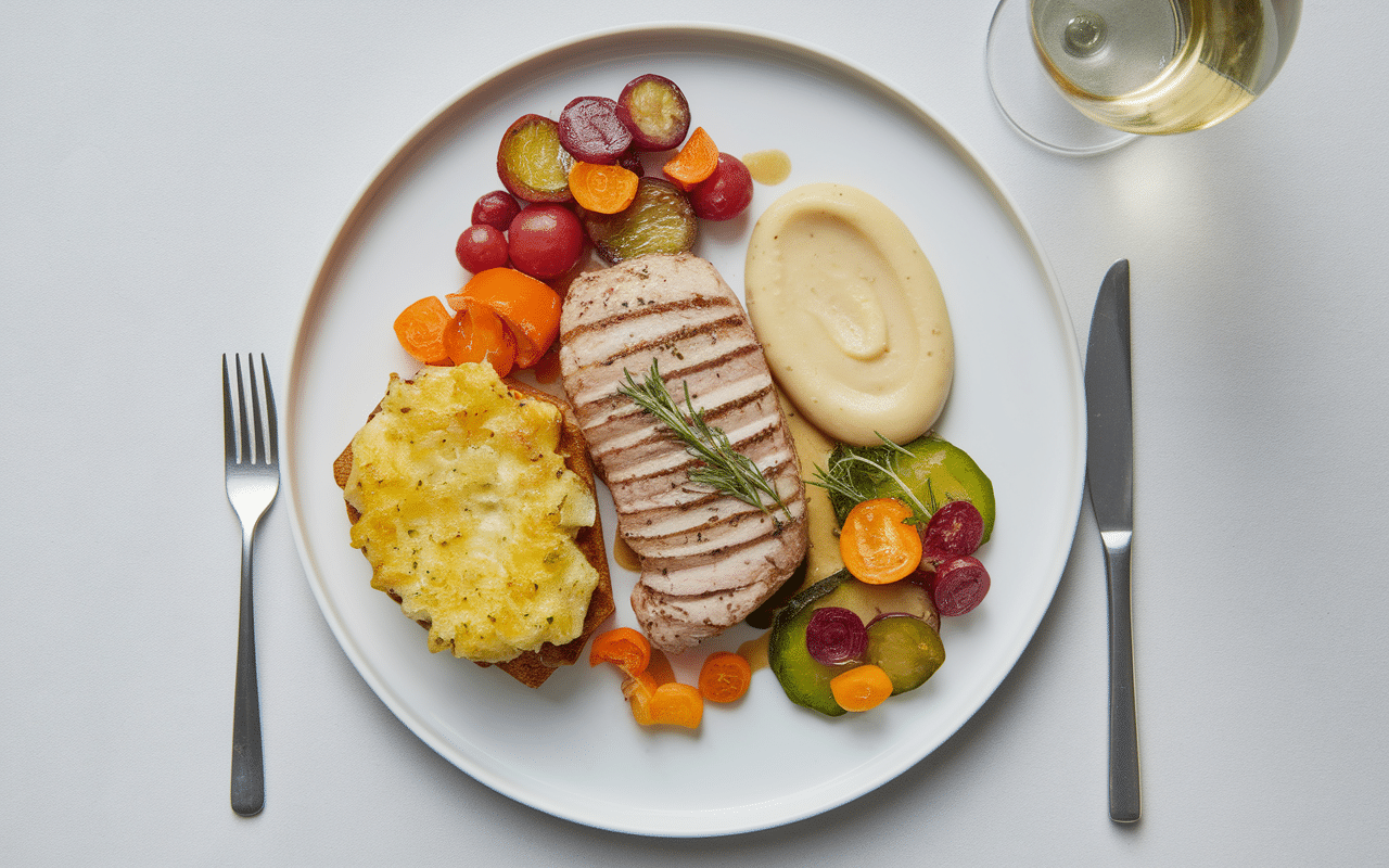 filet de boeuf avec légumes et purée accompagnement