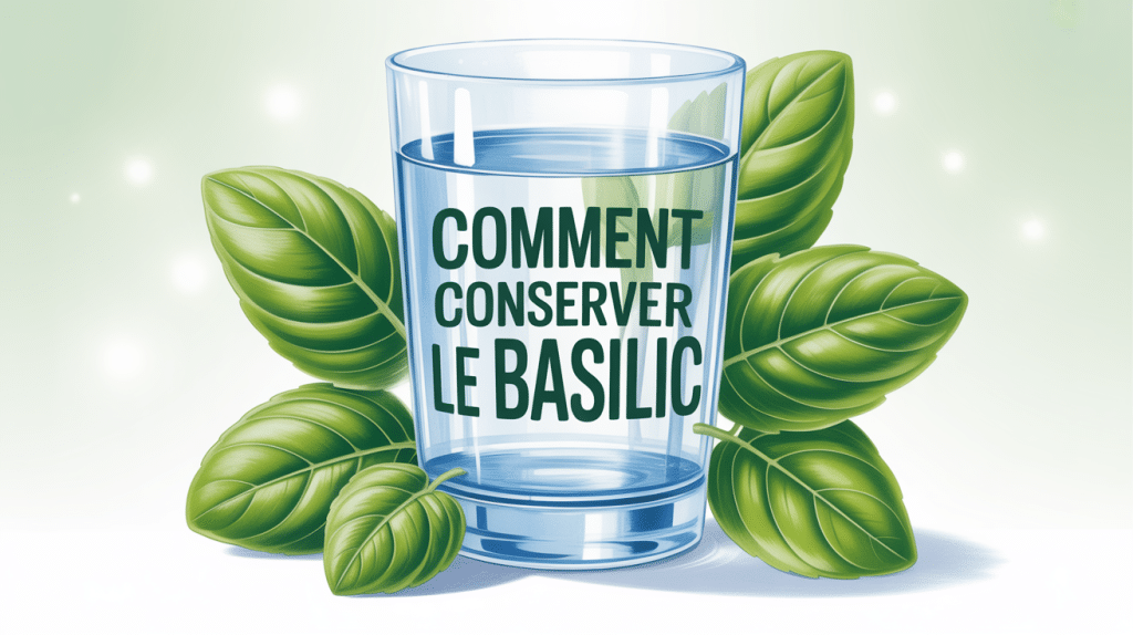 Feuilles basilic conserver autour verre d'eau