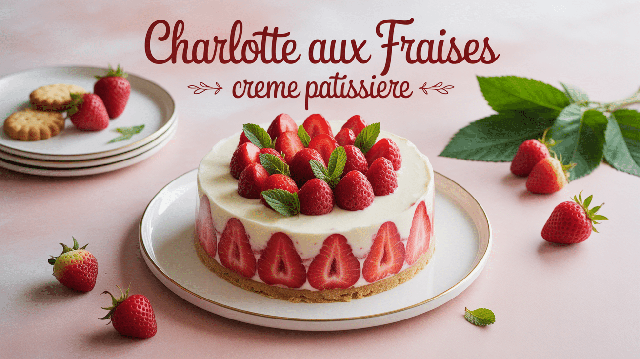 Charlotte aux fraises crème pâtissière élégante avec fraises fraîches et biscuits à la cuillère