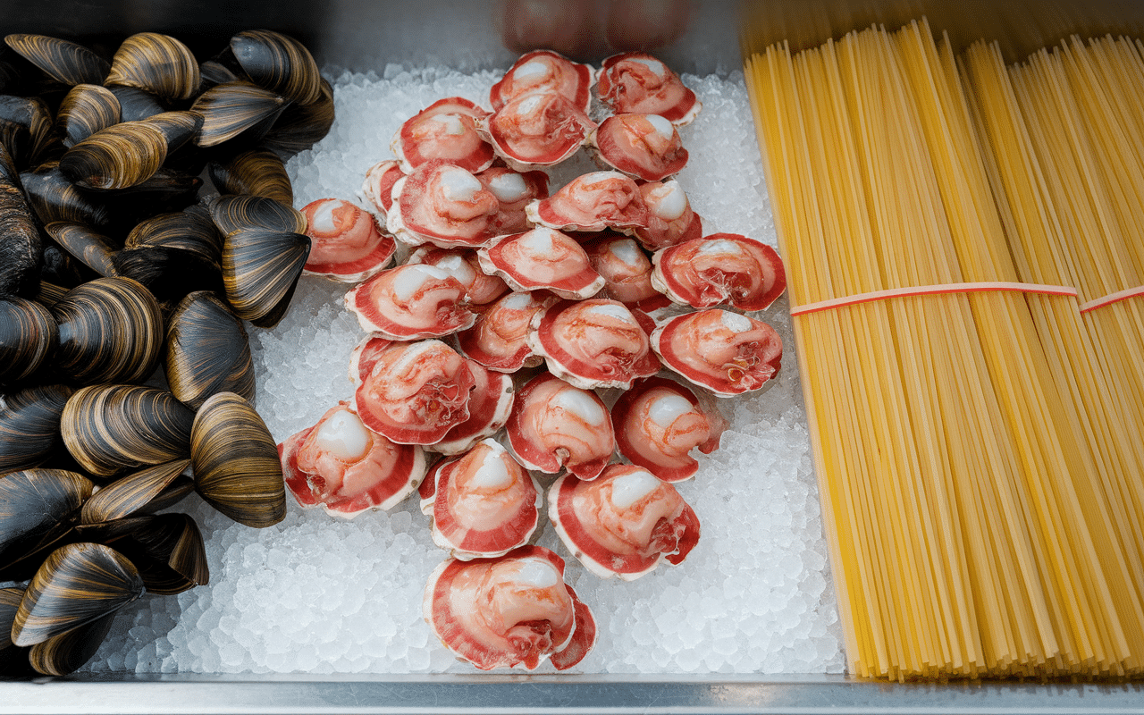 Marché fruits de mer frais pates aux fruits de mer