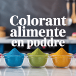 Bols de colorant alimentaire en poudre sur plan de travail