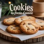 cookie au flocon d avoine doré sur planche bois avec lait