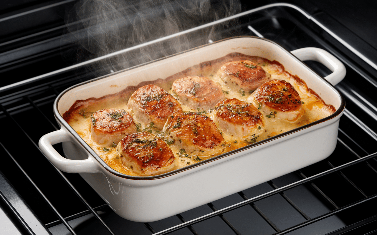 Gratins de pates au thon doré dans le four