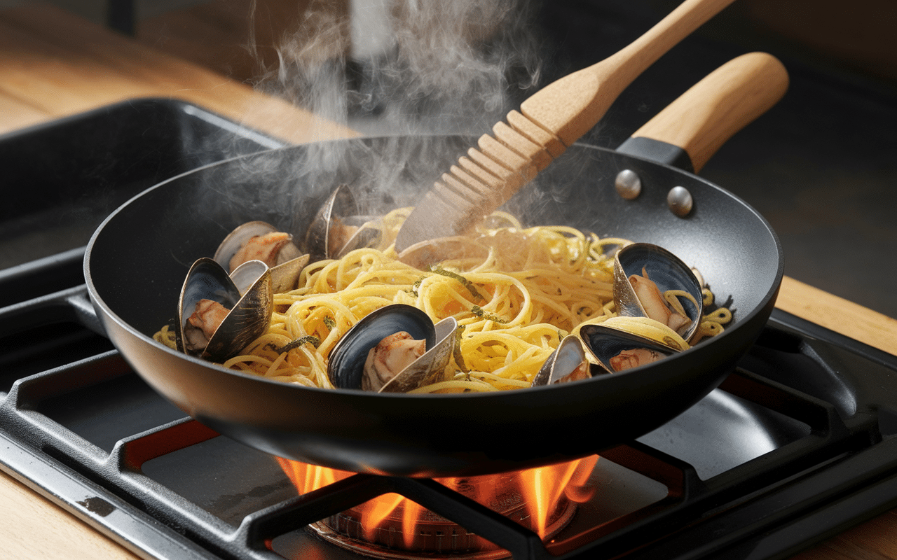 Cuisson spaghetti moules pates aux fruits de mer