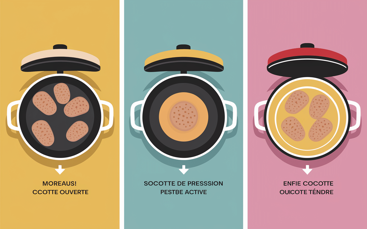 Étapes visuelles cuisson lapin cocotte minute en cocotte