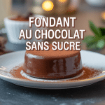 Fondant au chocolat sans sucre sur assiette avec ingrédients sains