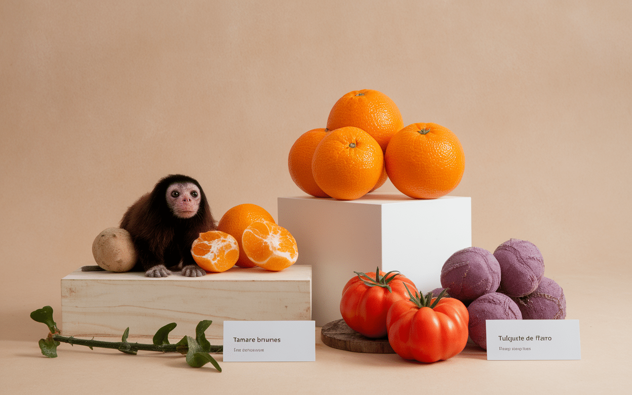 fruits en t tamarin tangerine tomate taro exposés sur plateau