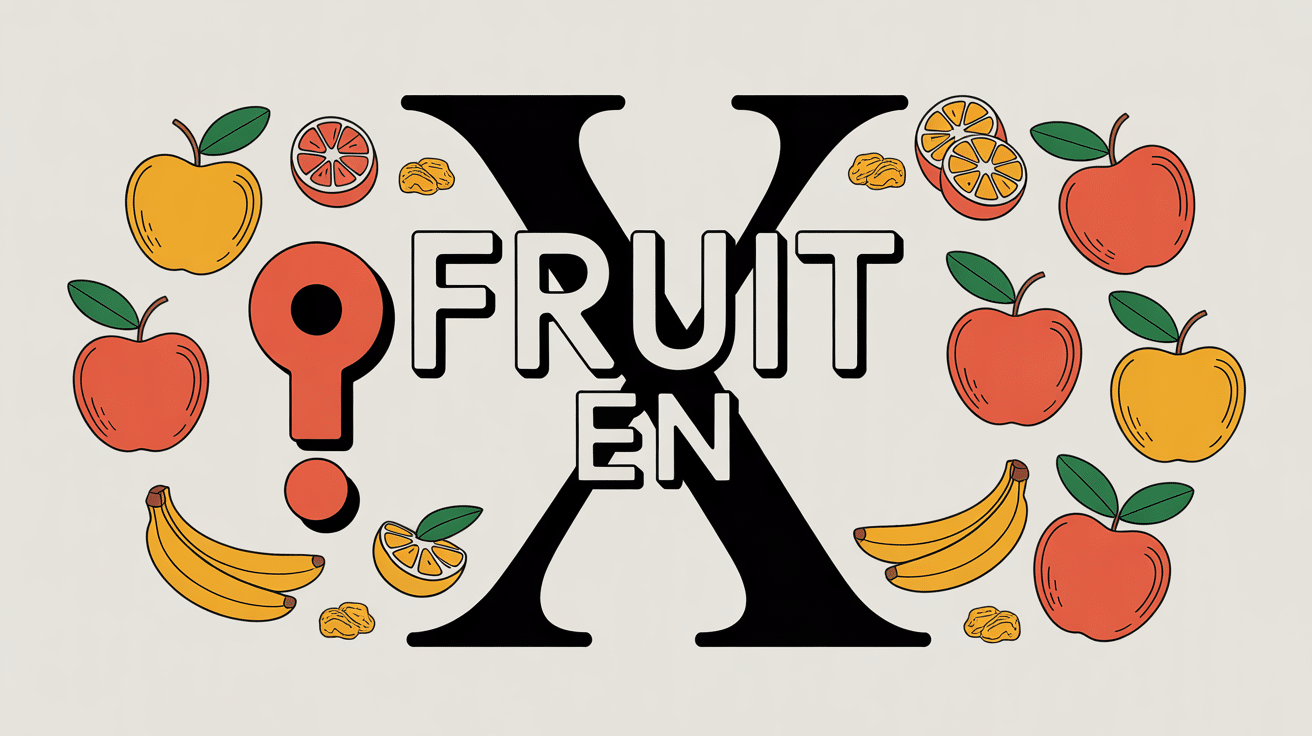 Lettre X stylisée entourée de fruits, fruit en x