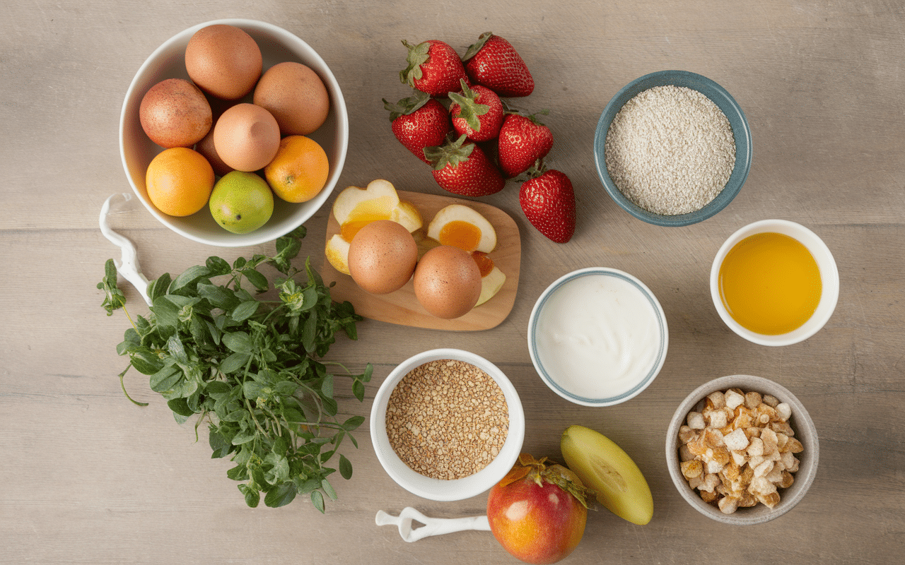 Ingrédients sains pour muffin léger disposés artistiquement