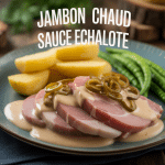 Assiette de jambon chaud sauce échalote avec légumes
