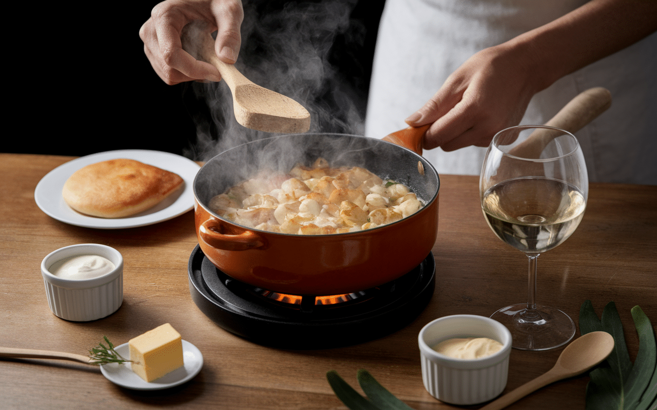 Préparation de sauce échalote pour jambon chaud en cuisine