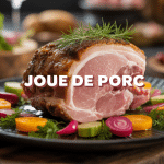 Joue de porc dorée entourée de légumes