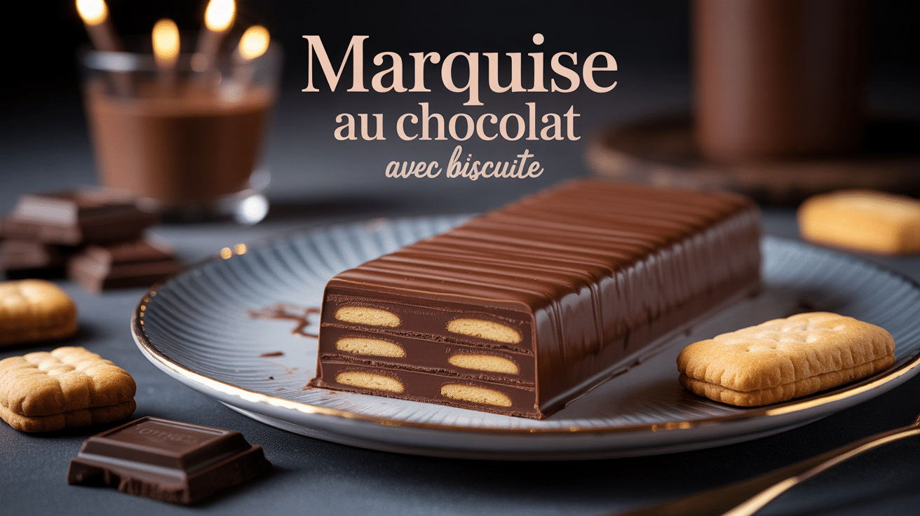 Marquise au chocolat avec biscuit, tranches et copeaux