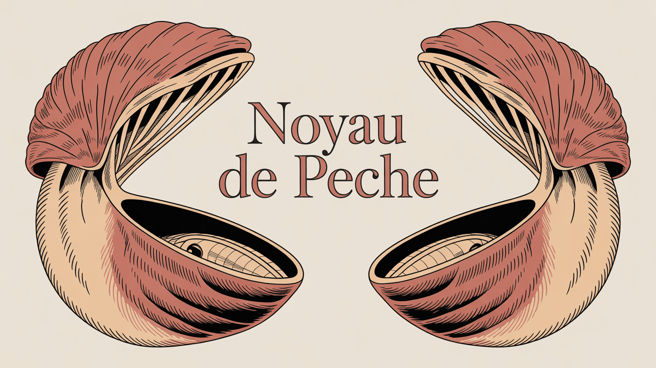 Gros plan noyau de peche ouvert avec amande