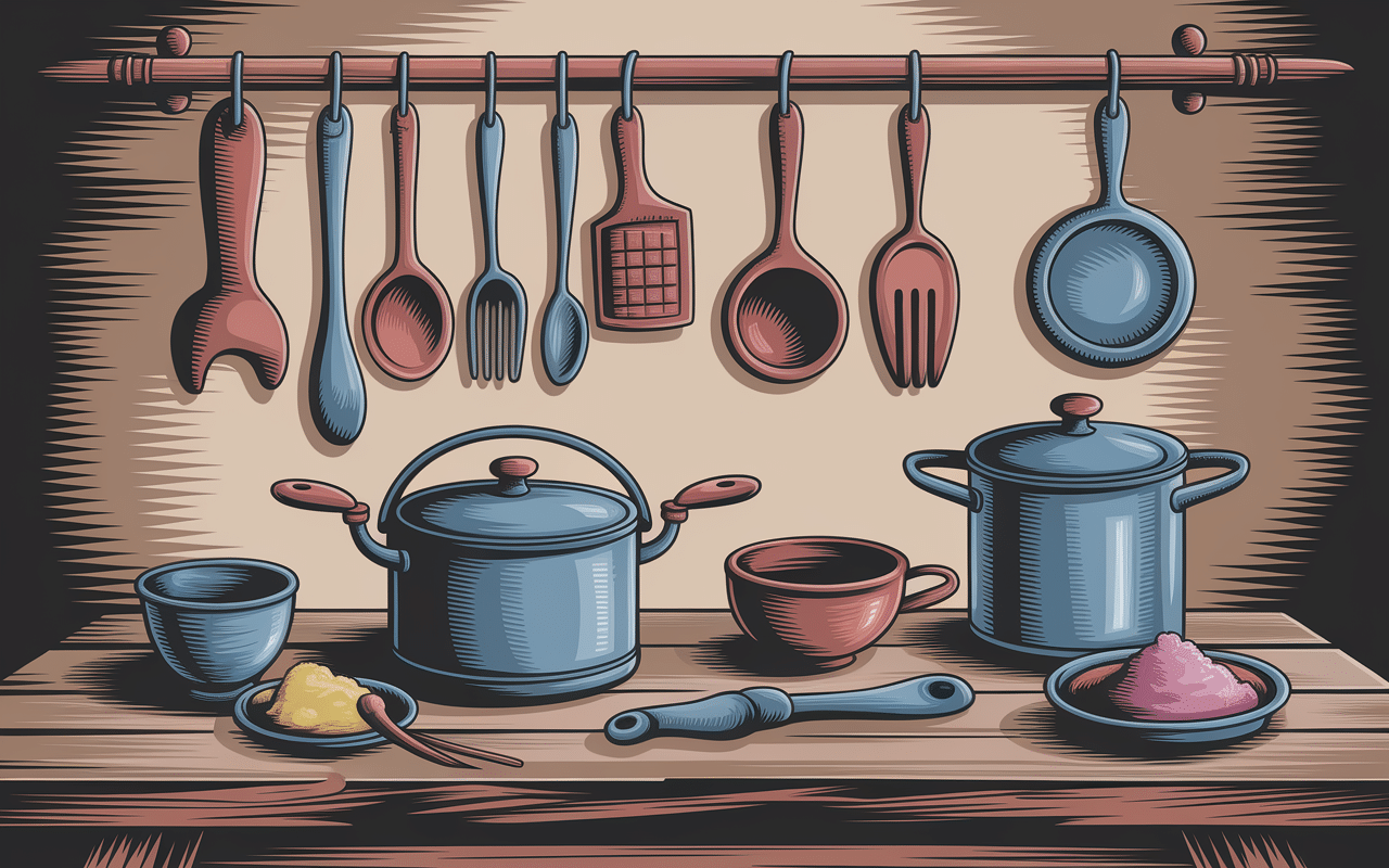 ustensiles cuisine ancienne et épices galantine de porc