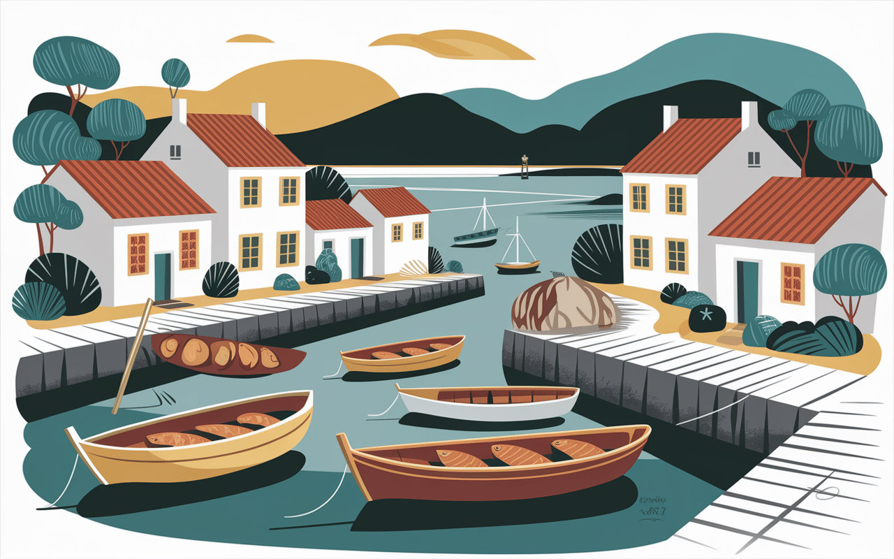 village pêcheurs morue a braga illustration