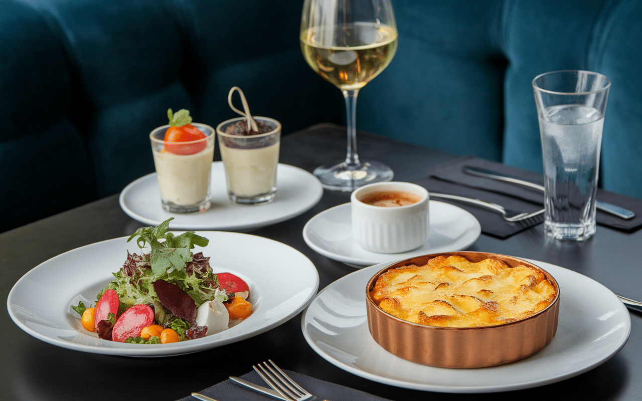 Nourriture en i plats gratin salade dessert