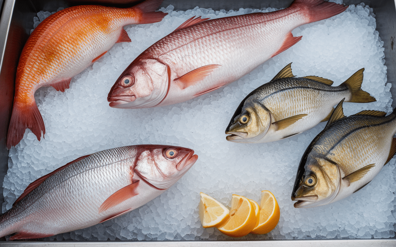 Variétés de poisson sans arête au marché