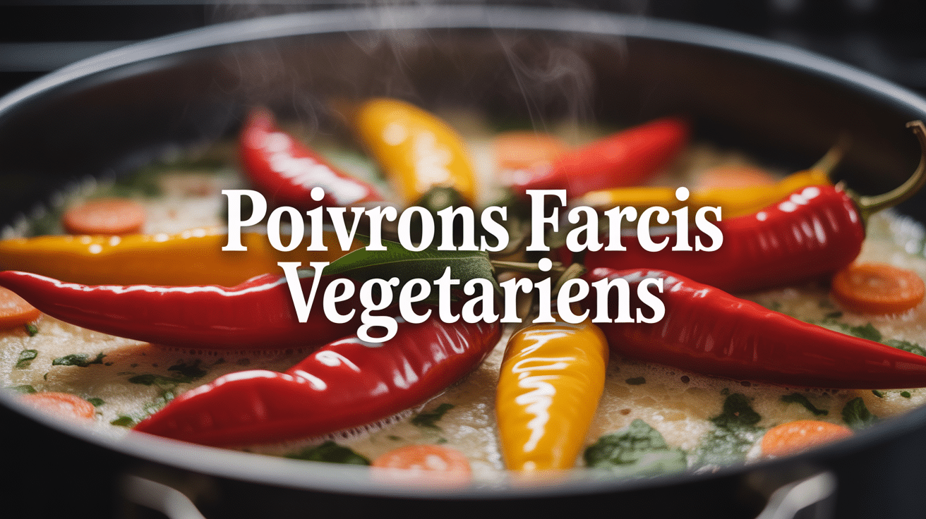 Poivrons farci vegetarien rouges et jaunes sortis du four