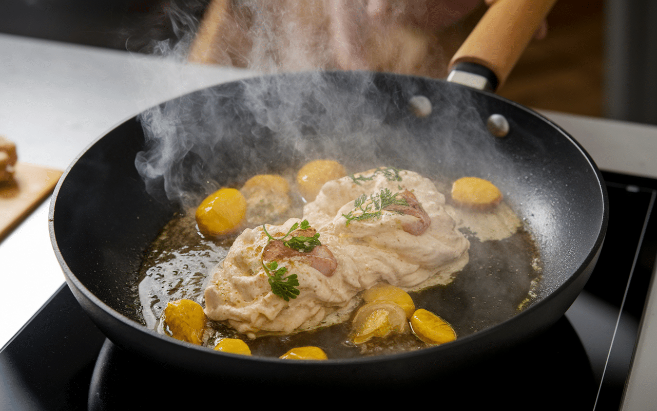 recette de pate au fruit mer cuisson et mélange poêle