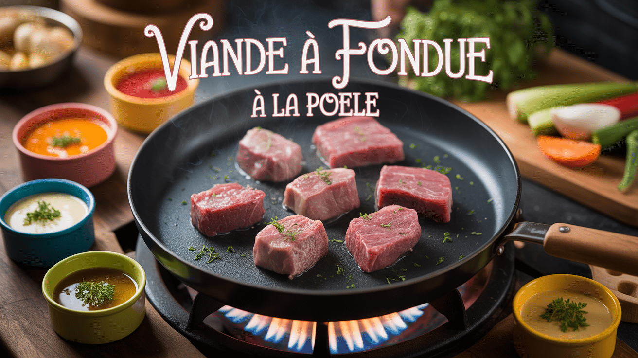 poêle fondue à la poêle avec viande et sauces