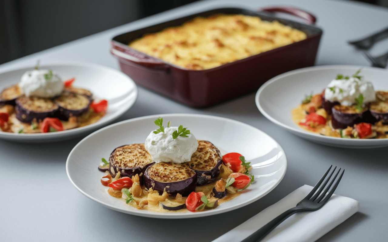 Plats cuisinés recettes aubergine blanche gratin bouchées roulés