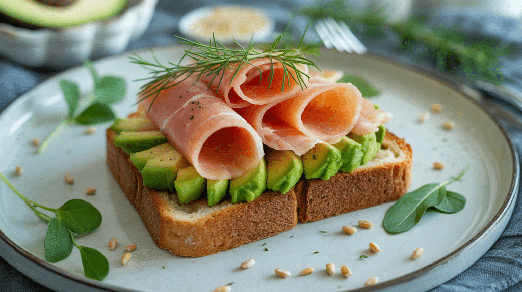 Avocado toast saumon croustillant avec avocat et saumon