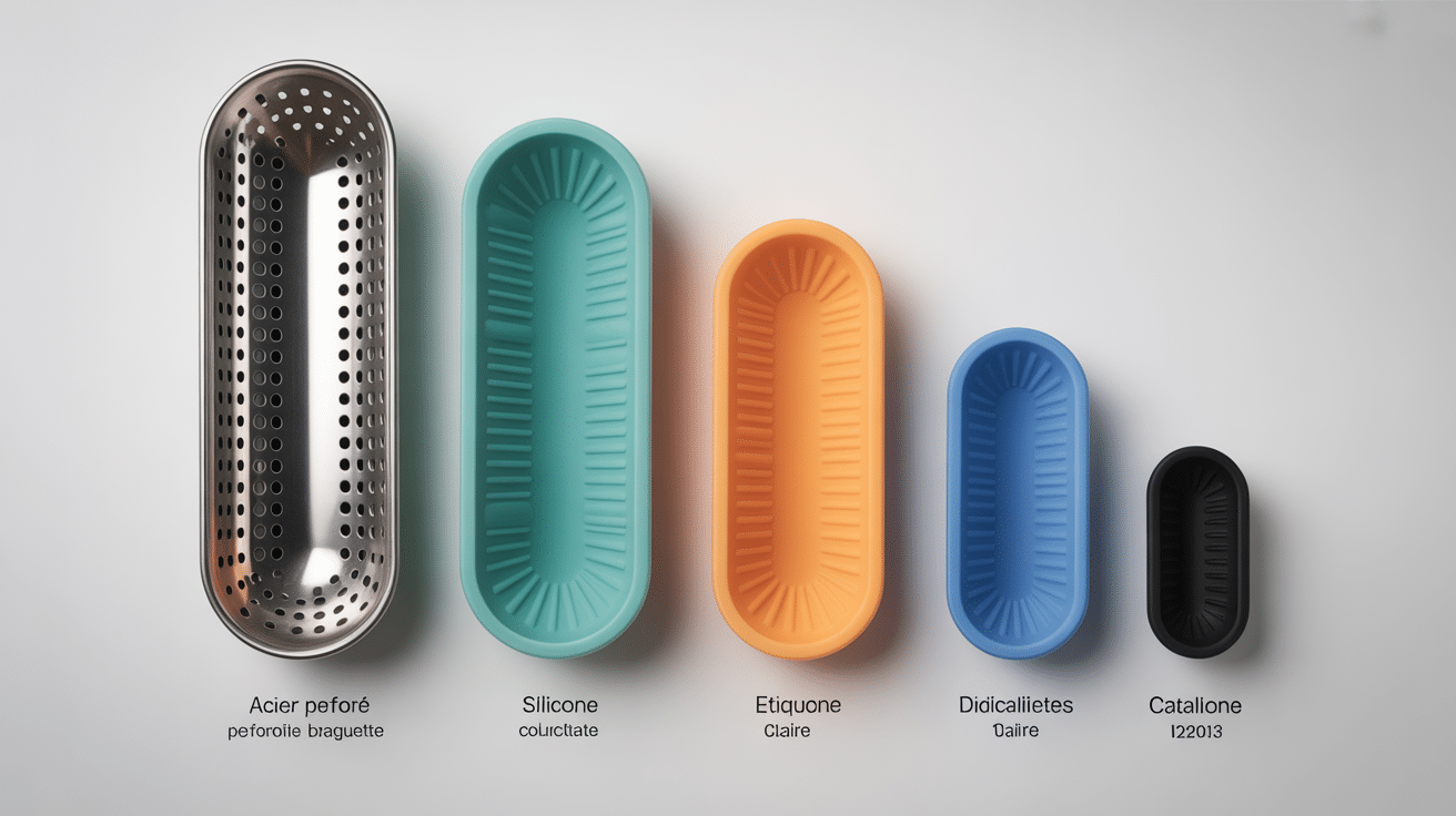 Différents moules pour baguette alignés comparaison