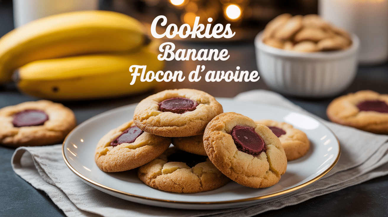 cookies banane flocon d avoine sur assiette avec bananes et avoine