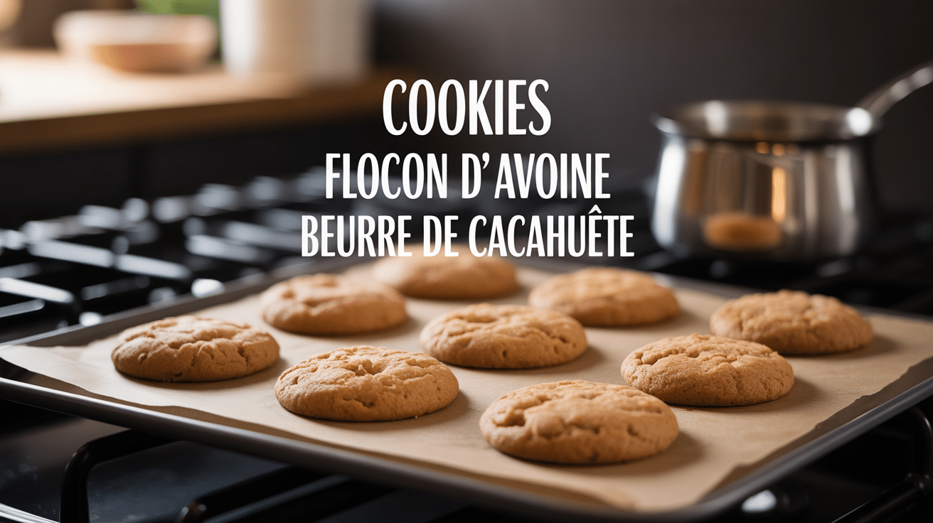 Cookie flocon d avoine beurre de cacahuete moelleux sur plaque de cuisson