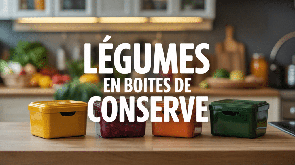 Cuisine moderne avec legumes en boites de conserve sur plan de travail