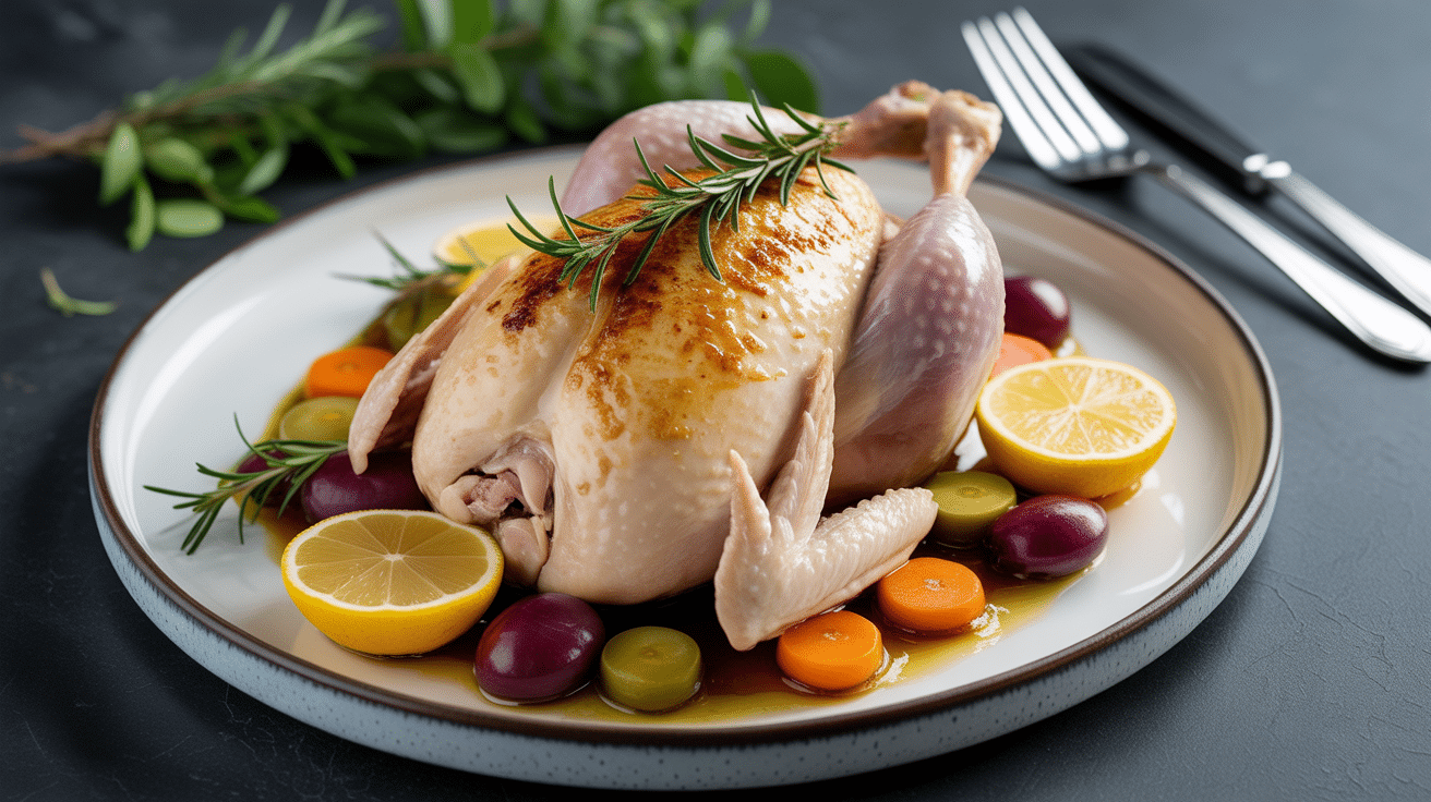 poulet au thym et citron cuit avec légumes et citron