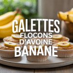 Galette flocons d’avoine banane sur assiette, décor gourmand