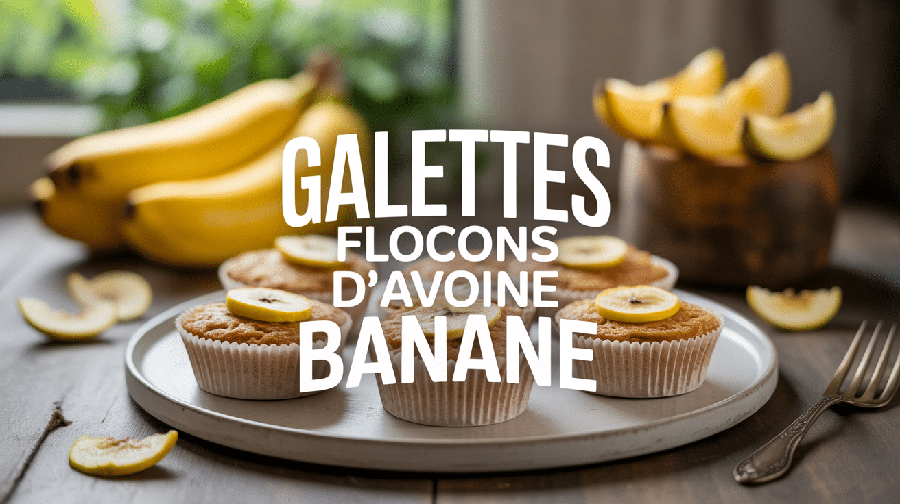 Galette flocons d’avoine banane sur assiette, décor gourmand