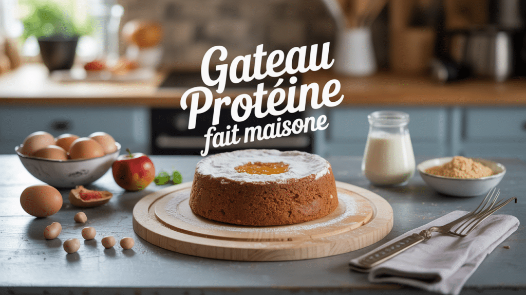 Gâteau proteine fait maison sur planche en bois