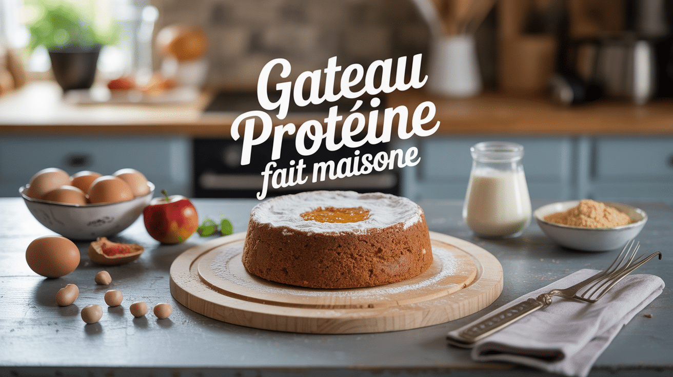 Gâteau proteine fait maison sur planche en bois