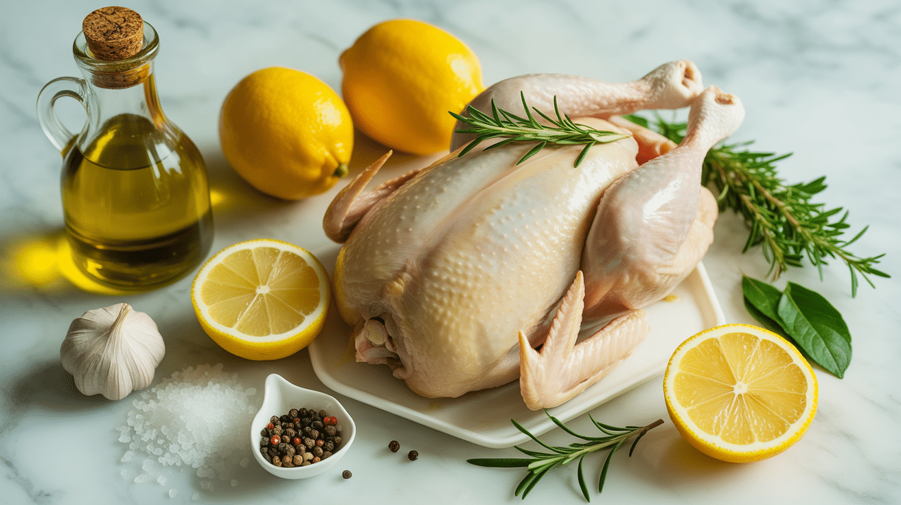 ingrédients frais poulet au thym et citron cuisine