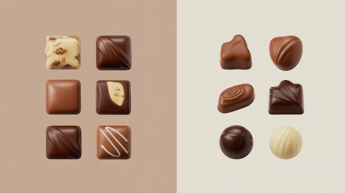 comparaison visuelle leonidas ou jeff de bruges chocolats