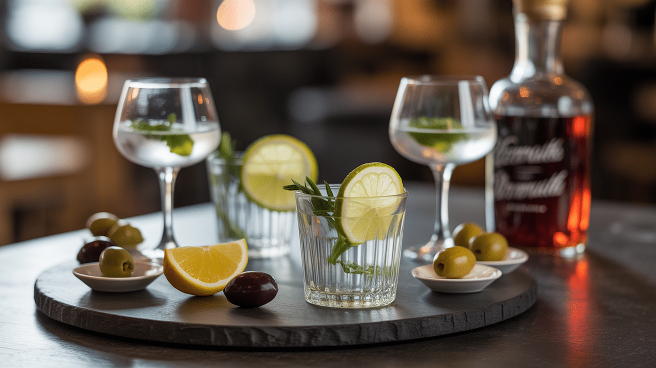 Plateau apéritif martini blanc, verres et amuse-bouches