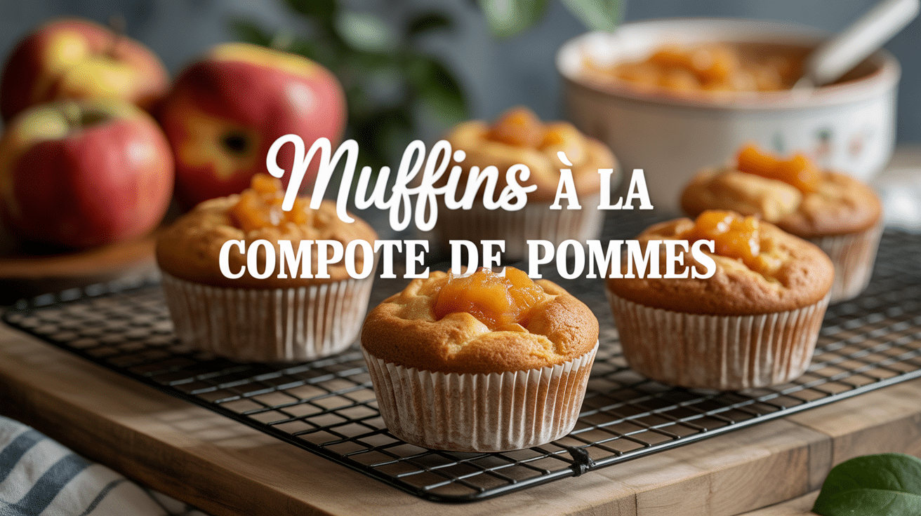 Muffins a la compote de pommes sur grille avec pommes fraiches